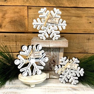 Chunky Snowflakes for Winter,Snowflake Shelf Sitters, Snowflake Wood Shelf Sitters,Winter Decor,Christmas Decor,Chunky Wood Snowflakes