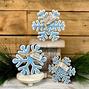 Set of Three Chunky Wood Snowflakes,Chunky Snowflakes for Winter,Snowflake Shelf Sitters,Winter Decor,Wood Snowflakes for Christmas