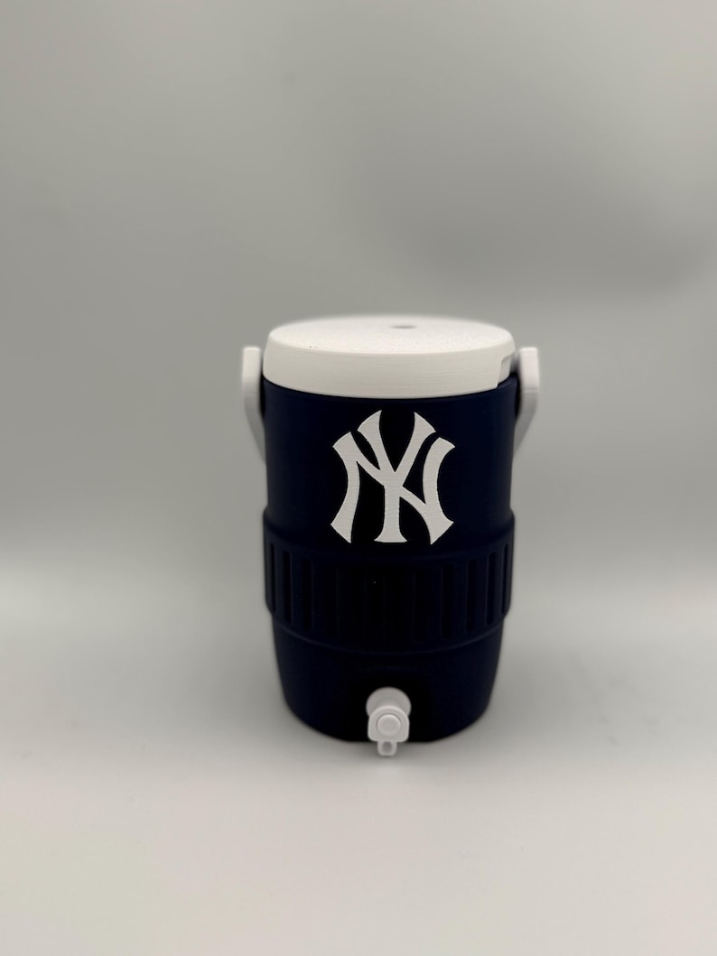 New York Mini Water Cooler 3D Printed Can Holder, Baseball Fan Decor Blue & White