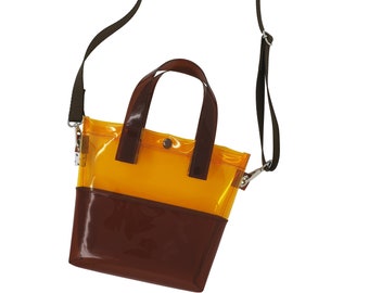 Amber & Brown Vinyl Handle Bag | Neon Handbag | PVC Shoulder Bag | Plastic Purse
