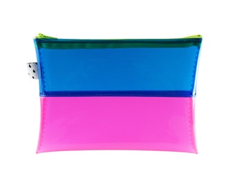 Blue & Pink Vinyl Pouch | Neon Jelly Pouch | PVC Pouch | Plastic Zipper Pouch