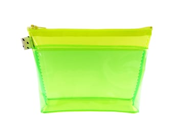 Yellow & Green Flat-Bottom Vinyl Pouch | Neon Jelly Pouch | PVC Pouch | Plastic Zipper Pouch