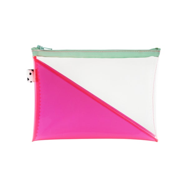 Pink & Clear Vinyl Pouch | Neon Jelly Pouch | PVC Pouch | Plastic Zipper Pouch