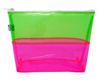 Green & Pink Jelly Toiletry Bag | Neon Jelly Pouch | PVC Pouch | Plastic Zipper Pouch