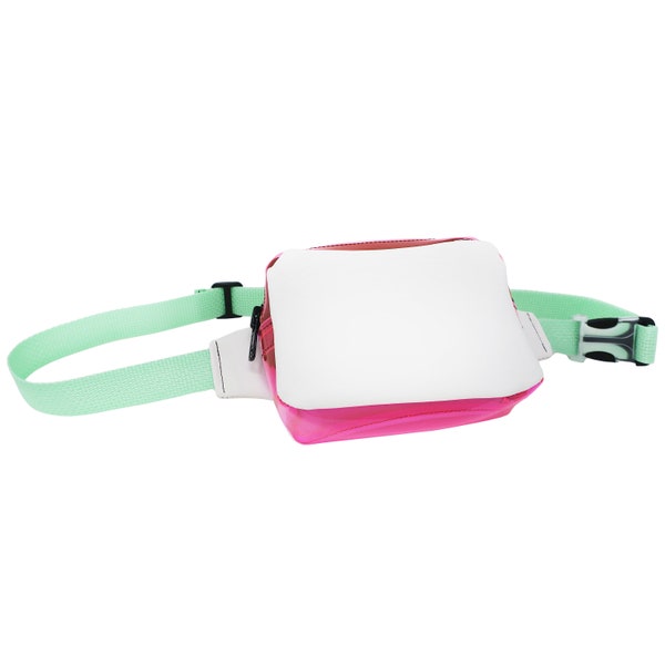 White & Pink Vegan Faux Leather/Vinyl Fanny Pack w/ Mint Green Strap | Neon Fanny Pack | PVC Bum Bag