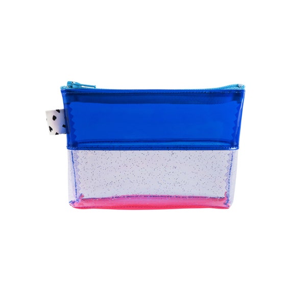 Blue & Purple Glitter Mini Flat-Bottom Vinyl Pouch | Neon Jelly Pouch | PVC Pouch | Plastic Zipper Pouch
