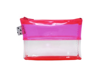 Pink + Clear Mini Jelly Pouch | Vinyl Pouch | Neon Jelly Pouch | PVC Pouch | Plastic Zipper Pouch
