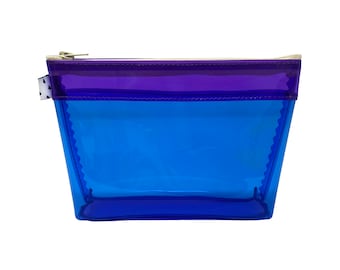 Purple & Blue Flat-Bottom Vinyl Pouch | Neon Jelly Pouch | PVC Pouch | Plastic Zipper Pouch