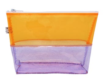 Orange & Purple Glitter Jelly Toiletry Bag | Neon Jelly Pouch | PVC Pouch | Plastic Zipper Pouch