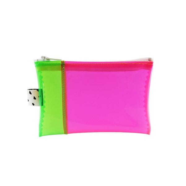 Green & Pink Vinyl Wallet | Neon Jelly Wallet | PVC Wallet | Plastic Wallet