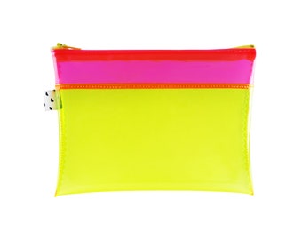 Pink & Yellow Vinyl Pouch | Neon Jelly Pouch | PVC Pouch | Plastic Zipper Pouch