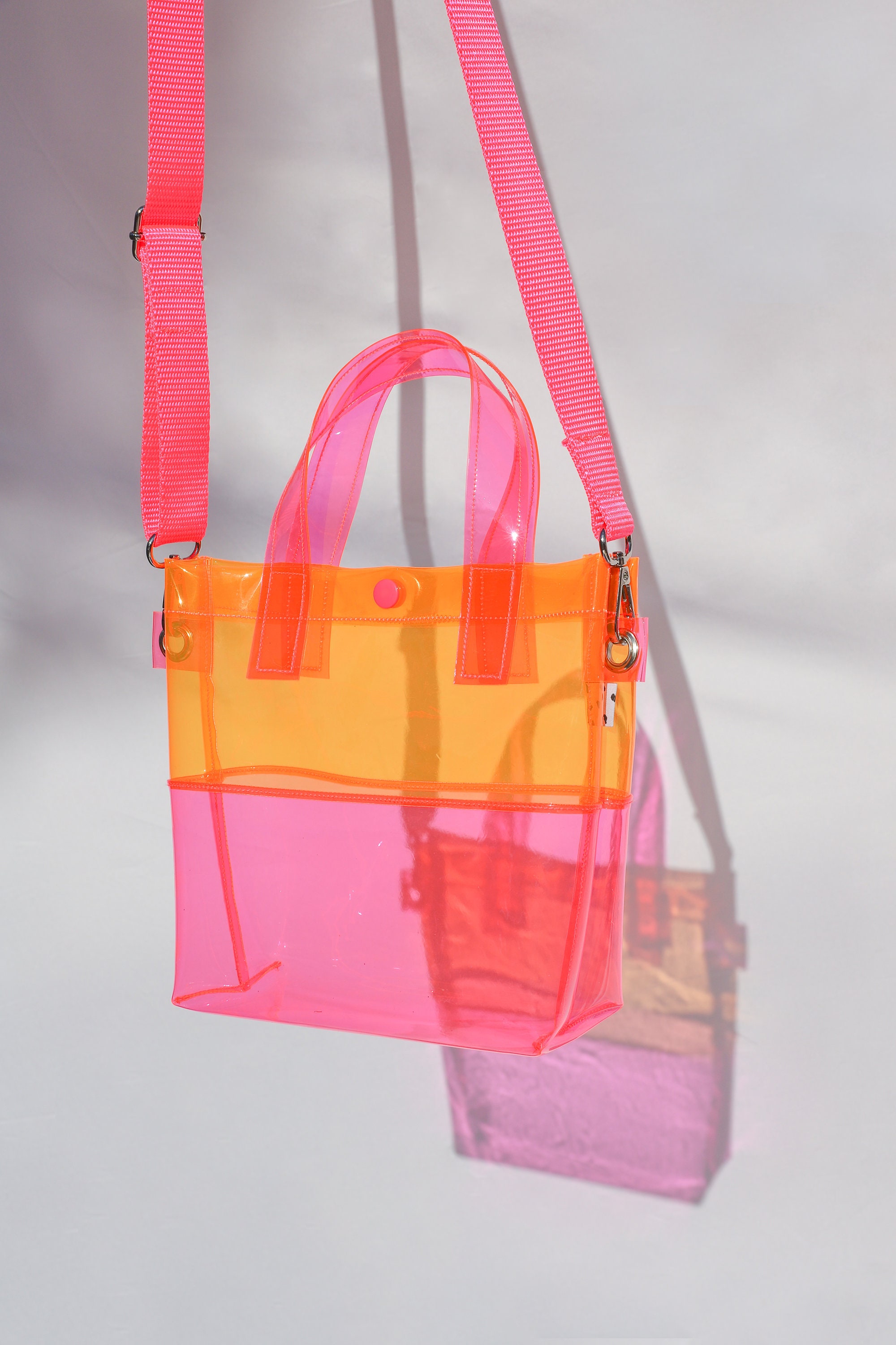 Pink & Orange Vinyl Handle Bag Neon Handbag PVC Shoulder - Etsy