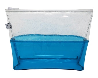 Glitter & Teal Jelly Toiletry Bag | Neon Jelly Pouch | PVC Pouch | Plastic Zipper Pouch