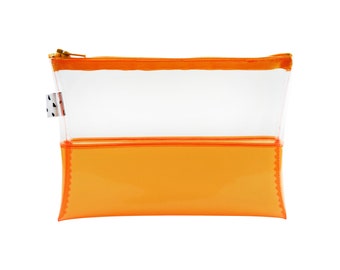 Clear & Orange Vinyl Pouch | Neon Jelly Pouch | PVC Pouch | Plastic Zipper Pouch