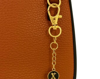 Personalized Initial Purse Charm: Gold & Black Letter Keychain