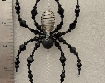Black and White Glass Beaded Spider Suncatcher - Extra Large