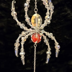 Midsize Glass Beaded Spider Suncatcher with heart head option red heart head