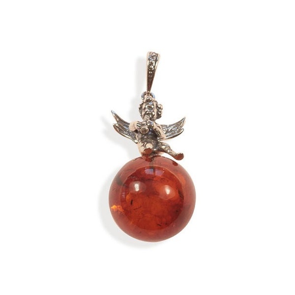 Pendentif ambre et argent ange