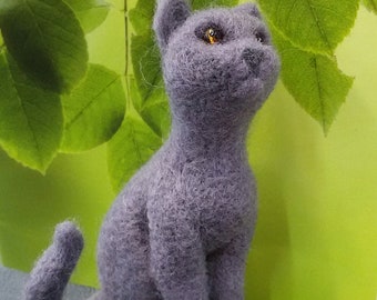 Needle felted British Shorthair Blue Cat, felting Scottish Straight cat, made in Ukraine, new year gift 2023