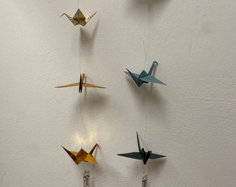 Kranich Kette / Origami / Fensterdeko / Windspiel / Papiervögel