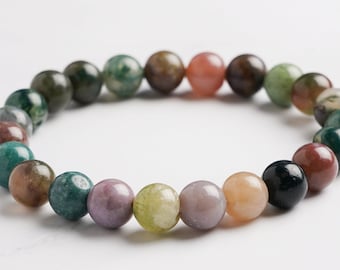 Bracelet Pierre Naturelle Agate Indienne  8mm , Bracelet perle , Pierre Précieuse pour homme et femme