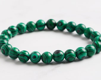 Pulsera de Piedra Natural Malachite Green 8mm , Pulsera de Perlas , Piedra Preciosa para hombres y mujeres