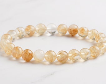 Bracelet Pierre Naturelle Citrine 8mm , Bracelet perle , Pierre Précieuse pour homme et femme