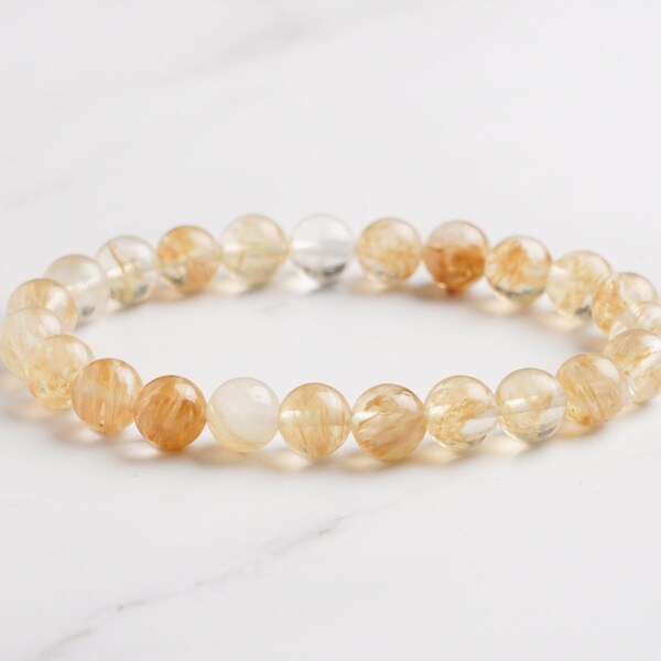 Bracelet Pierre Naturelle Citrine 8mm , Bracelet perle , Pierre Précieuse pour homme et femme