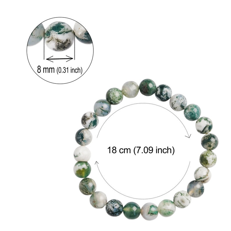 Bracelet Pierre Naturelle Agate mousse 8mm , Bracelet perle , Pierre Précieuse pour homme et femme image 4