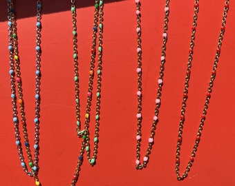 AURSTORE Necklace in Chain Rosary enamelled in Stainless Steel, Length 40cm + Extension of 6 cm, Several colors to choose from, Golden Chain