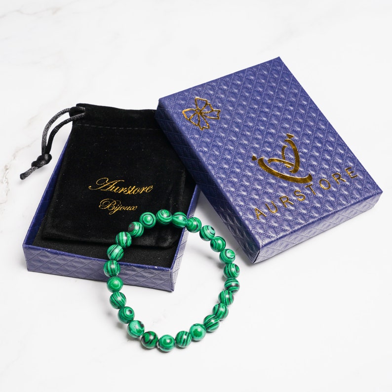 Bracelet Pierre Naturelle Malachite Vert 8mm , Bracelet perle , Pierre Précieuse pour homme et femme image 3