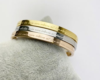 Bracelet jonc avec message gravé (Fais de Ta Vie un Rêve et Tes Rêves une Réalité), Bracelet Jonc Fin en Acier Inox 316L ,idée cadeau Noël