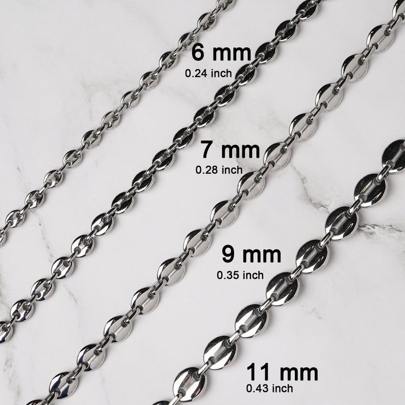 Coffee bean necklace, Coffee bean mesh chain in stainless steel, 50cm, 55cm, 60cm, size to choose from 6-11mm silver color image 1