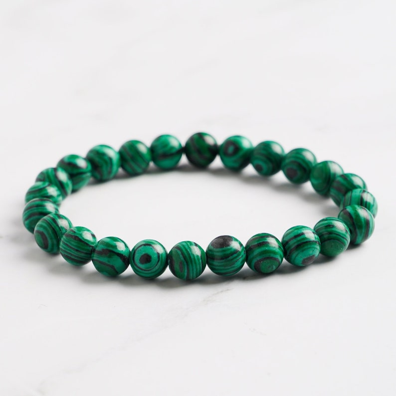 Bracelet Pierre Naturelle Malachite Vert 8mm , Bracelet perle , Pierre Précieuse pour homme et femme image 1