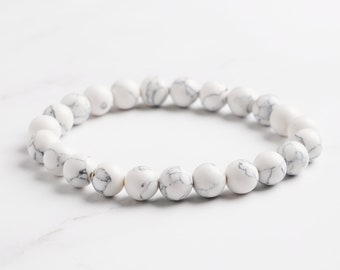 Bracelet Pierre Naturelle Howlite Blanc 8mm , Bracelet perle , Pierre Précieuse pour homme et femme