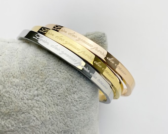 Rush armband met gegraveerde boodschap (Weg van de ogen bij het hart), Armband Jonc Fijn roestvrij staal 316L, kerstcadeau idee