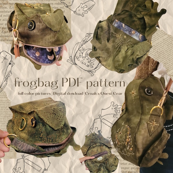 Digital PDF Bag Pattern | Embroidered Frogbag with zipper mouth | cottagecore DIY | weird purse