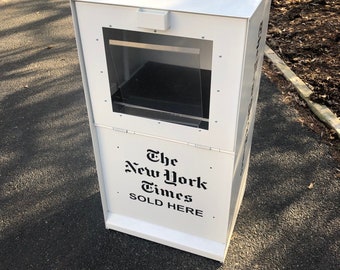 White-New York Times Vinyl Record Stand Newspaper Box