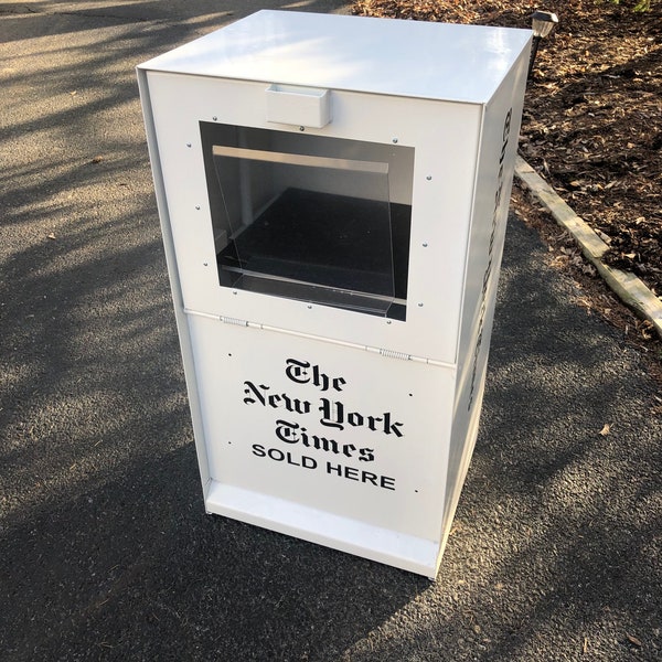 White-New York Times Vinyl Record Stand Newspaper Box