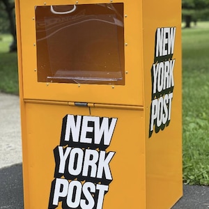 Dispensador de discos de vinilo del New York Post, quiosco de periódicos