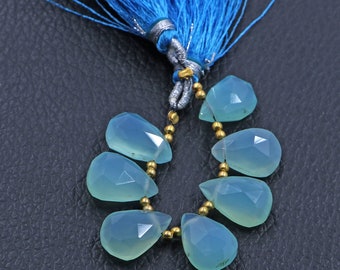 Faceted Aqua Chalcedony Pear Beads, Jewelry Making (7 Pieces)