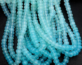 Aqua Chalcedony Beads: 8 Inch Strand 8 MM Smooth Rondelle Shape Gemstone