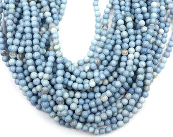 Natural Blue Opal Beads: Smooth Round Gemstone 16 Inch Strand 4 MM & 6 MM