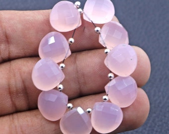 pink chalcedony beads | heart shape beads | drilled beads | chalcedony beads | faceted beads | drill pink chalcedony beads | 10 pieces