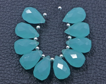 10 Pieces Aqua Chalcedony gemstone beads Teardrop shape beads drilled Aqua Chalcedony stone beads faceted Aqua Chalcedony beads strand beads