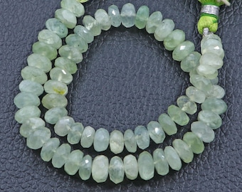 Natural Prehnite Faceted Rondelle Beads, 5-7MM Gemstone Strand, 10 Inch.