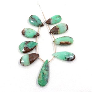 9 Piece Chrysoprase gemstone beads Pear shape beads Size 26X12-38X14 MM beads drilled natural chrysoprase beads faceted beads for jewelry