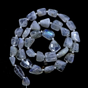 Rainbow Moonstone Beads | Natural Rainbow Moonstone Gemstone Beads |12 Inch Strand 7-10MM Beads | Smooth Tumble Beads | Blue Spark Moonstone