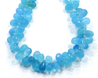 Aqua Chalcedony Beads: Faceted Teardrop Shape Gemstone 8 Inch Strand