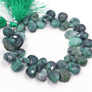 Emerald Pear Beads: 8 Inch Strand, Faceted Gemstone (9X12-9X14 MM)
